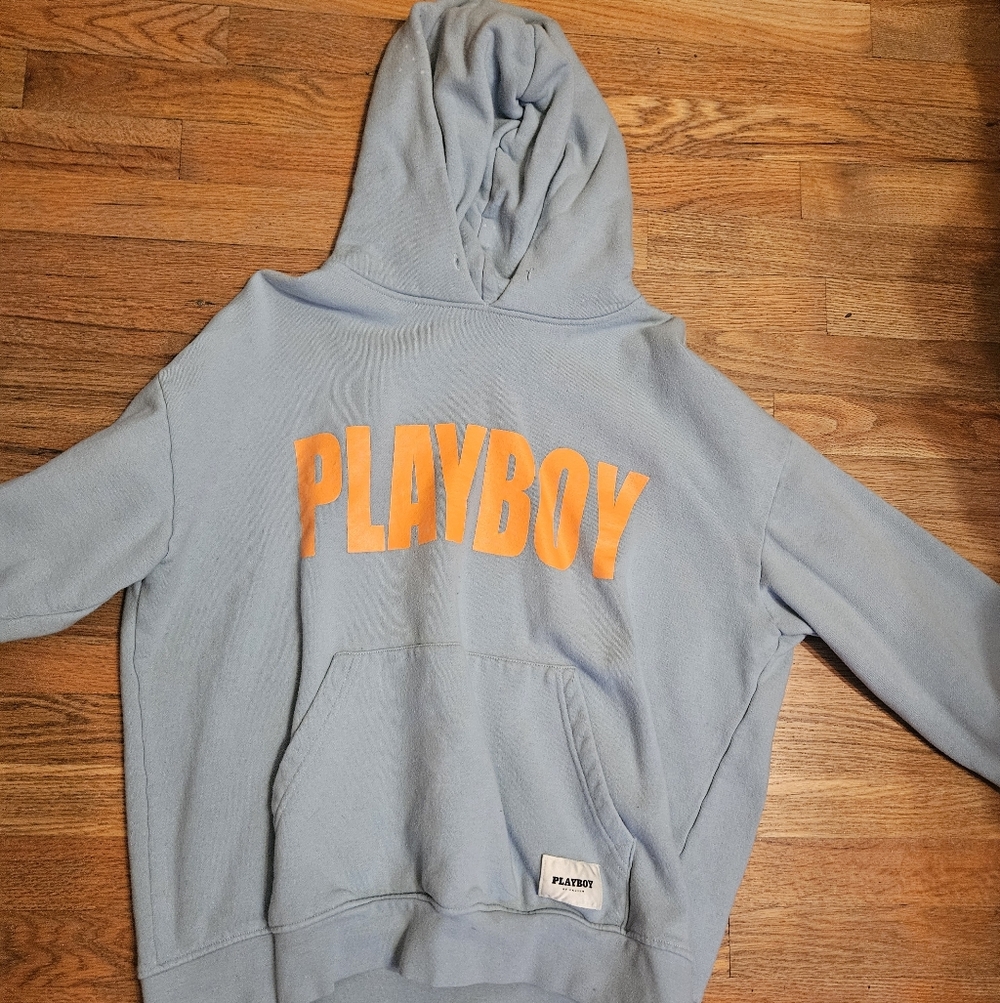 PacSun Light Blue Hoodie with Orange PLAYBOY Logo